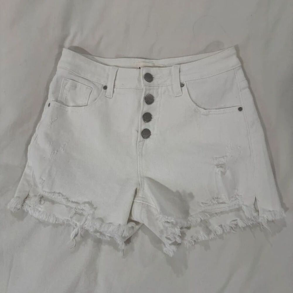 Risen Jeans White Distressed Button Fly Denim Shorts Size Small